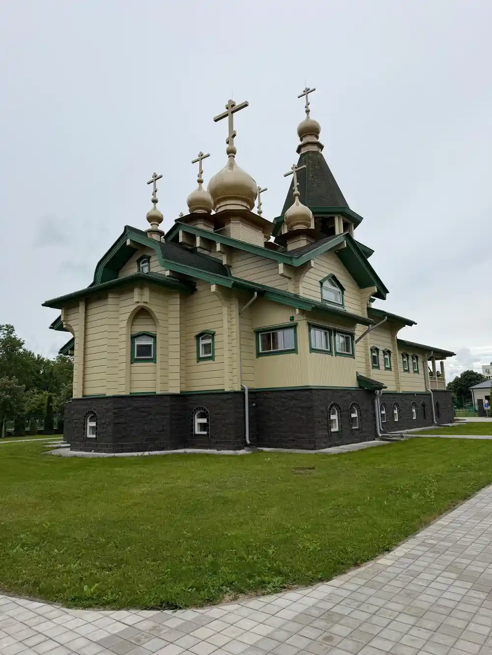 Orthodox church with golden domes and black base